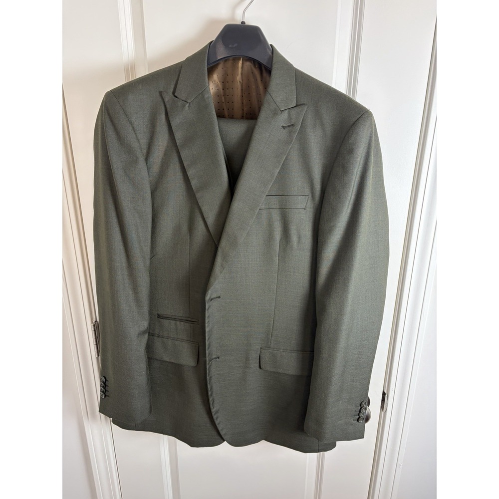 I DEAL Men's Vested Peak Lapel Green  Suit  Vested Size 46L/40L, 0905-3a Hunter